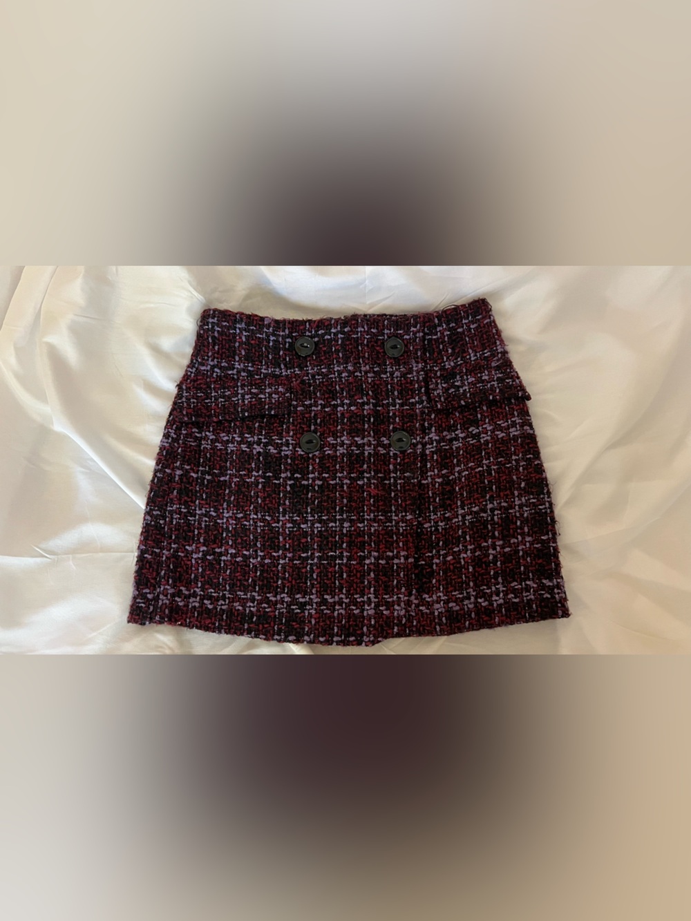 Forever 21 Burgundy Tweed Double-Button Mini Skirt